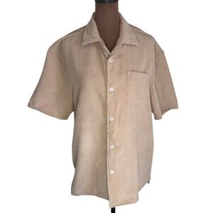 Massive Men's Corduroy Style Shirt M Beige Short Sleeve Button Up Pocket NWT